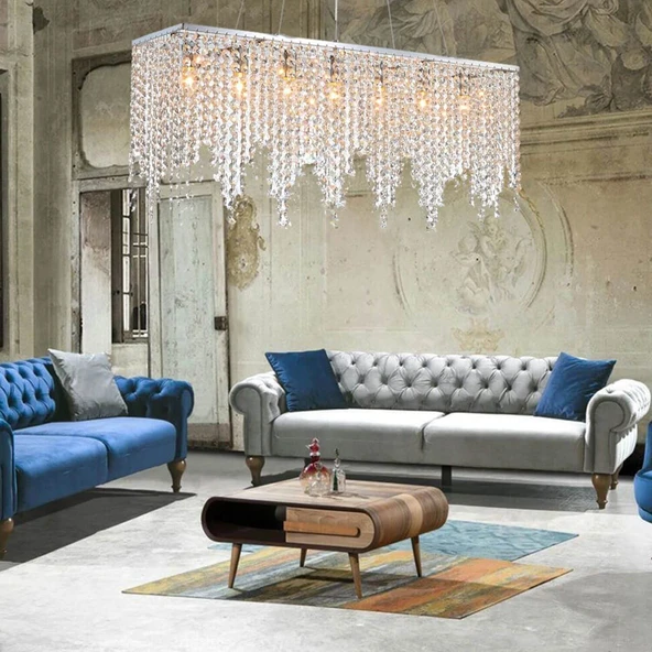 Vita 7 Lı Krom Kristalli Taşlı Modern Tasarım Kristal Salon Avize ürün görseli 1