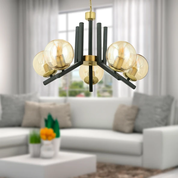 Mikel 5 Li Siyah Eskitme Modern Yatak Odası Mutfak Oturma Odası Retro Salon Avize ürün görseli 1