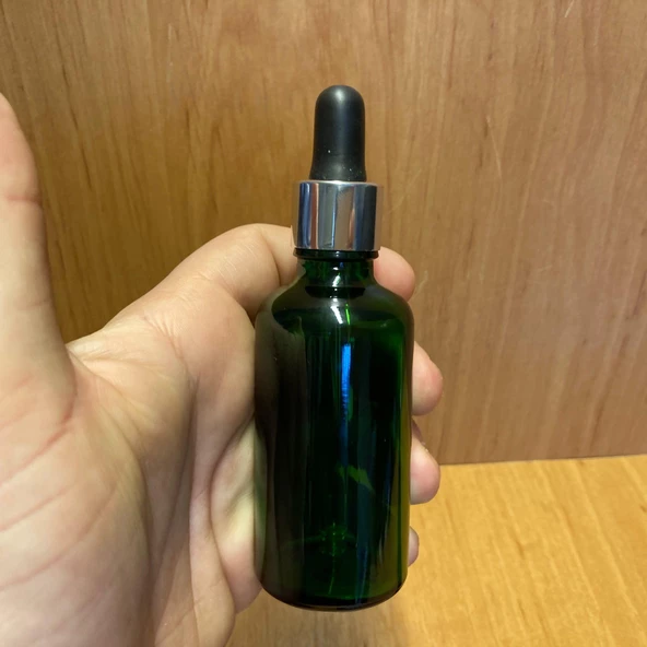 50Ml Yeşil Cam Damlalıklı Şişe , Gümüş Metal Kapak , 50 Cc Yeşil Cam Damlalıklı Şişe x 6 Adet ürün görseli 1
