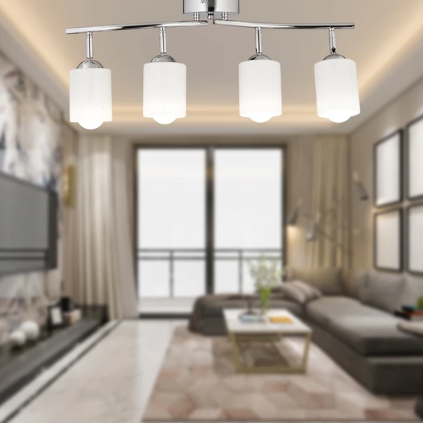 Riley 4Lü Krom Spot Bardak Camlı Modern Koridor Mutfak Salon Plafonyer Avize ürün görseli 1