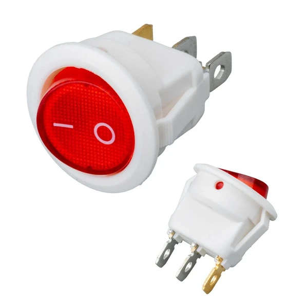 Ayt IC-131B Yuvarlak Işıklı Anahtar On Off 3 Pin Beyaz Kasa Aç Kapa Düğme Buton 20 Mm ürün görseli 1