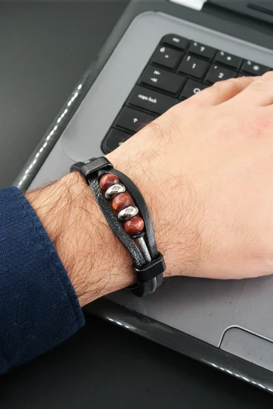 Erkek Hakiki Örme Deri Bileklik  Manyetik Klipsli ürün görseli 1