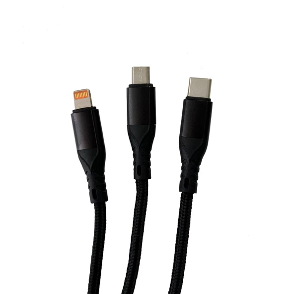 FitPlus 3in1 USB to Type-C / Lightning / Micro 1.2m Örgü Şarj Kablosu ürün görseli 1
