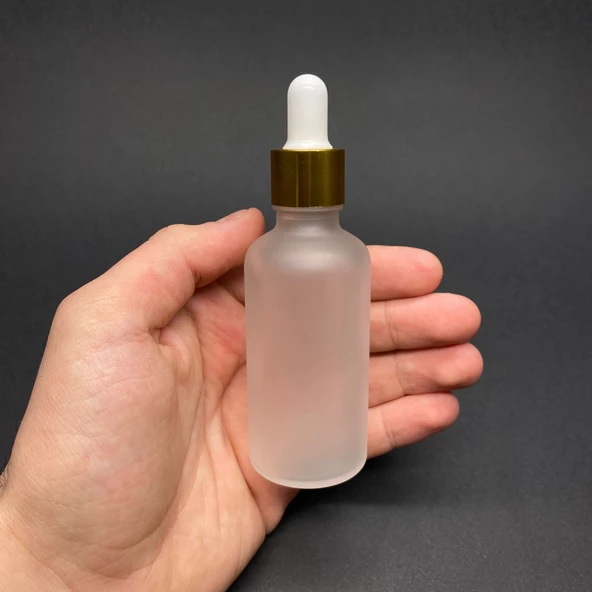 50 Ml Gold Metal Kapaklı Buzlu Cam Damlalıklı Şişe  , 50Cc Damlalıklı Buzlu Cam Şişe x 6 Adet ürün görseli 1