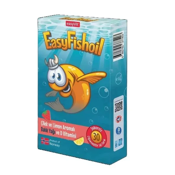 EasyFishoil Çocuk Çilek ve Limon Aromalı 30 Çiğneme Tableti ürün görseli 1