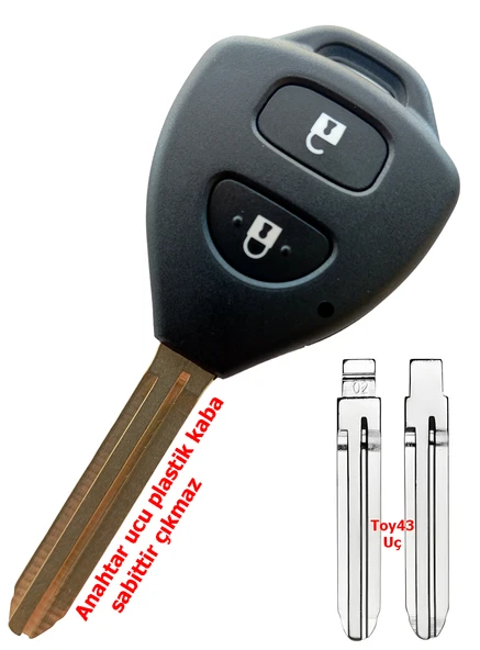 Toyota Corolla Auris Rav4 Hilux Uyumlu TOY43 Uçlu Logolu Kumanda Anahtar Kabı Oto Anahtarlık 2 Tuşlu ürün görseli 1