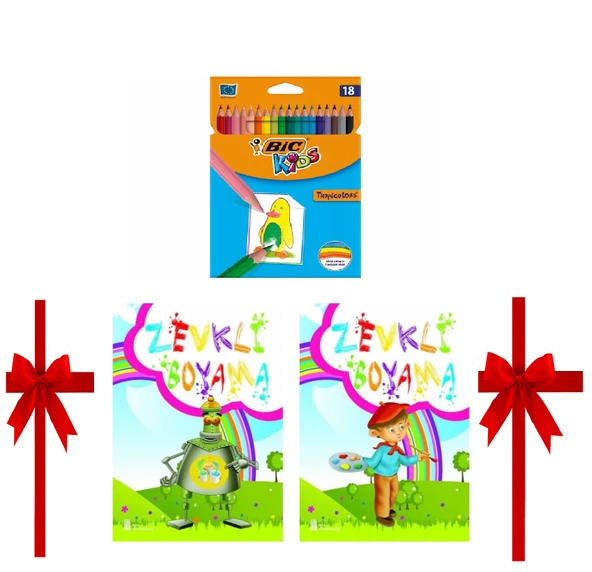 Boyama Seti ( 2 Adet Boyama Kitabı+ Bic 18 li Kuruboya) ürün görseli 1