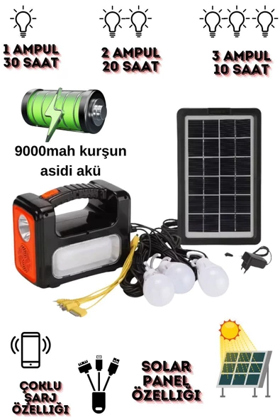 Güneş Enerjisi Aydınlatma Kiti - Şarj Edilebilir Çok Amaçlı Acil Durum Işığı Bağ Evi Köy ürün görseli 1