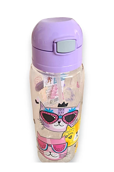 Tuffex Lüks Pipetli Matara 500Ml Mono Tp726 Lila Kedi Desenli ürün görseli 1