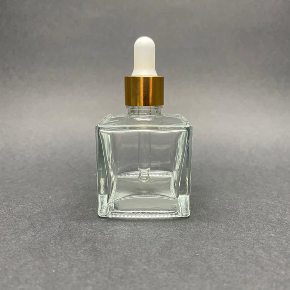 50 Ml Kare Model Cam Damlalıklı Şİşe , Gold Metal Kapaklı , 50 Cc Cam Damlalıklı Köşeli  Şişe x 6 Adet ürün görseli 1