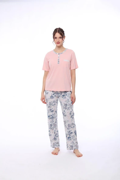 Pijadore 1444 Kadın Çiçekli Cepli Kısa Kollu Pijama Takım ürün görseli 1