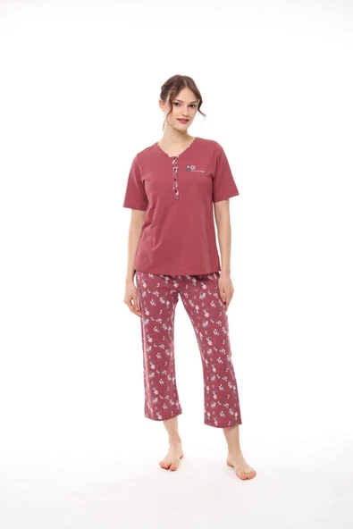 Pijadore 1434 Kadın Kısa Kollu Yakası Düğmeli Pijama Takım ürün görseli 1