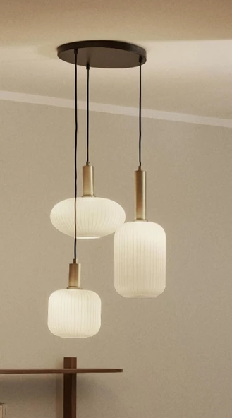 MYLİGHTS RUSTİK  ÜÇLÜ BAL CAMLI AVİZE  KASA  40CM  ESKİTME ürün görseli 1