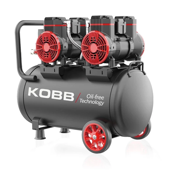 KOBB KBK50S2 4.0HP 50Lt 8Bar Çift Motorlu Yağsız Sessiz Taşınabilir Hava Kompresörü ürün görseli 1