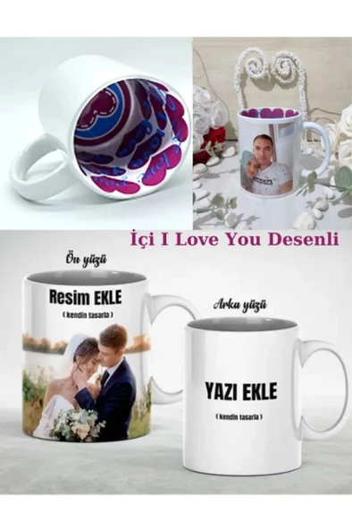 Kişiye Özel Fotoğraf Ve Yazı Baskılı I Love You Desenli Beyaz Kupa Bardak ürün görseli 1