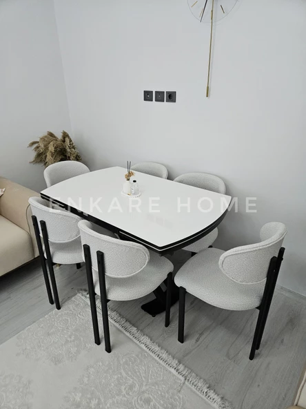 Enkare X Ayaklı Masa Badem  Sandalye Takımı, 6-8 Kişilik, Salon, Mutfak ürün görseli 1