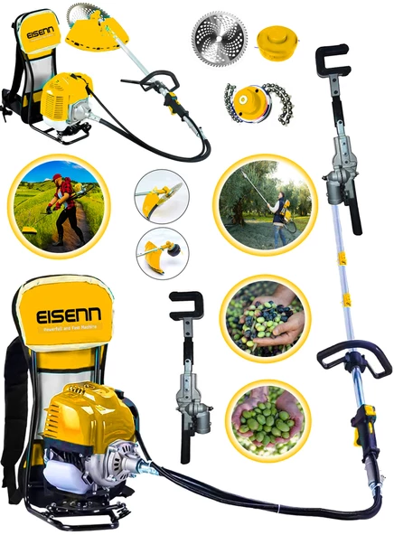 Eisenn Pro Master Turbo Benzinli Sırt Tırpan Ot Çim Çalı Biçme Makinası+Zeytin Silkeleme Aparatlı ürün görseli 1