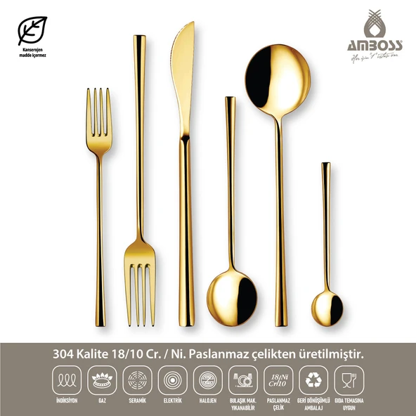 AMBOSS RUBY 72 PARÇA ÇATAL KAŞIK BIÇAK SETİ-GOLD ürün görseli 1