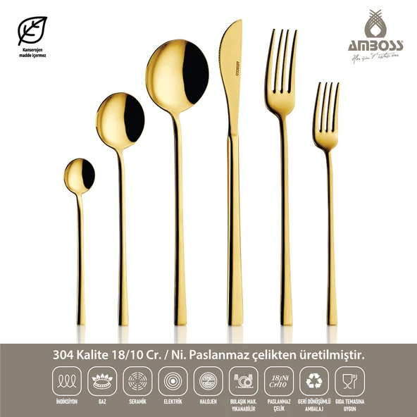 AMBOSS RUBY 72 PARÇA ÇATAL KAŞIK BIÇAK SETİ-GOLD - Resim 2