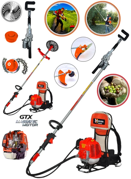 Wacker Pro Benzshollz GRX Benzinli Motorlu Sırt Tipi Tırpan Ot Çim Çalı Çayır Biçme Makinası + Hasat Toplama Aparatı Hediyeli ürün görseli 1