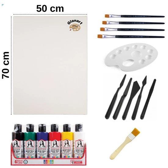 50x70 tuval + monalisa akrilik boya seti ipek fırçalı prolüks 6x70 ml ürün görseli 1
