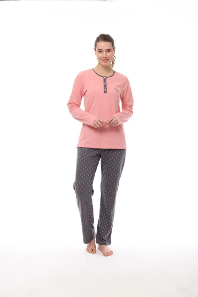 Pijadore 1538 Kadın Yaka Düğmeli Uzun Kollu Pijama Takım ürün görseli 1