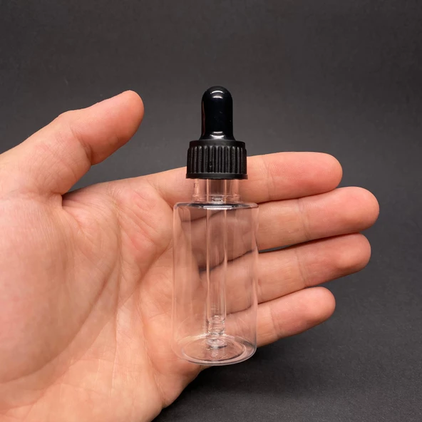 30 Ml Kısa Şeffaf Şişe Cam Damlalıklı  , Plastik Kapaklı , 30 Cc Cam Damlalıklı PE Şişe x 10 Adet ürün görseli 1
