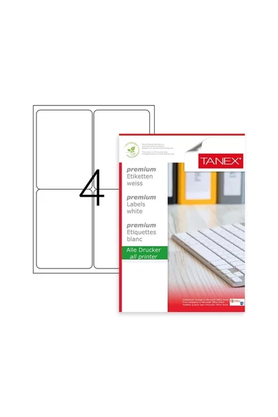 Tanex TW-2004 Hazır Etiket A4 99.1x139 mm Lazer Etiket 100 Adet ürün görseli 1