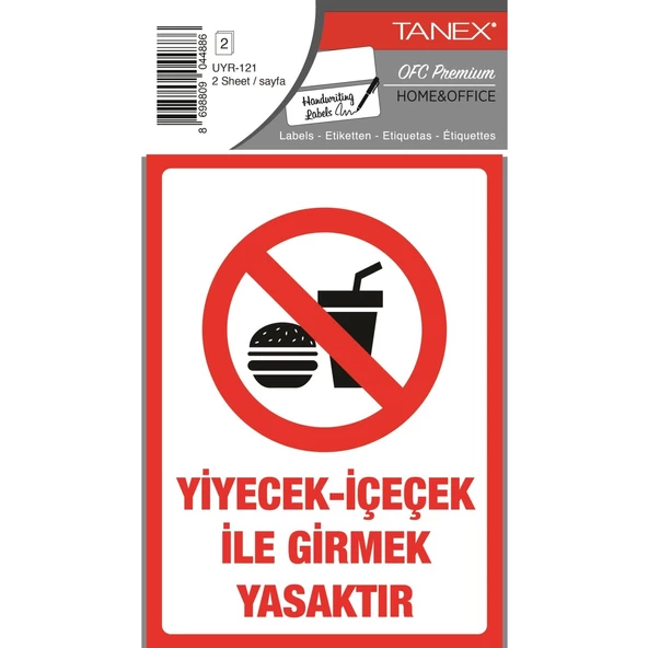 Tanex UYR-121 Yiyecek-İçecek İle Girmek Yasaktır Uyarı Etiketi 10 Cm X 15 Cm - 2 Adet ürün görseli 1