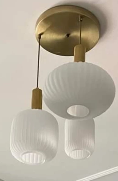 MYLİGHTS RUSTİK  ÜÇLÜ OPAL  CAMLI AVİZE  KASA  40CM  ESKİTME ürün görseli 1