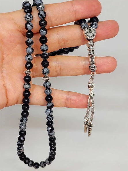 Kar Tanesi Obsidyen Taşı 99luk Tesbih 6mm ürün görseli 1