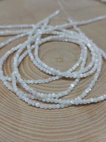 Bileklik Boy Sedef Taşı Beyaz Yarım Dizi 2mm (17CM UZUNLUĞUNDADIR) ürün görseli 1