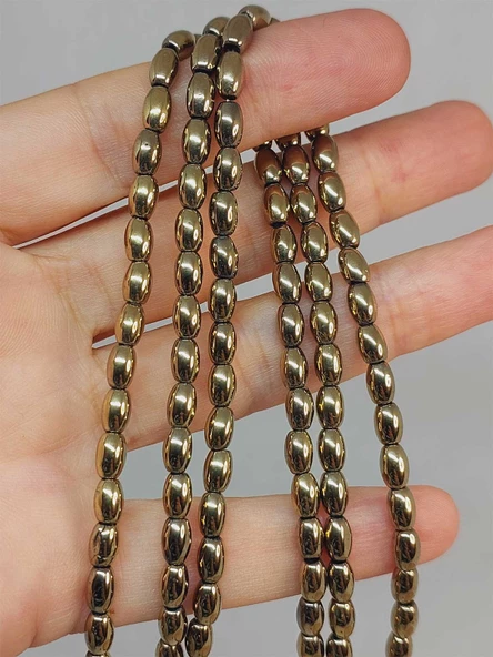 Bileklik Boy Hematit Taşı Arpa Kesim Yarım Dizi 4*5.5mm (49634) (18CM UZUNLUĞUNDADIR) ürün görseli 1