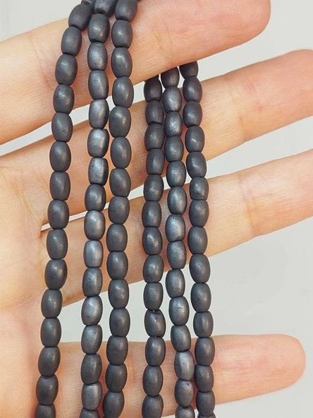 Bileklik Boy Hematit Taşı Arpa Kesim Yarım Dizi 4*5.5mm (49636) (18CM UZUNLUĞUNDADIR) ürün görseli 1