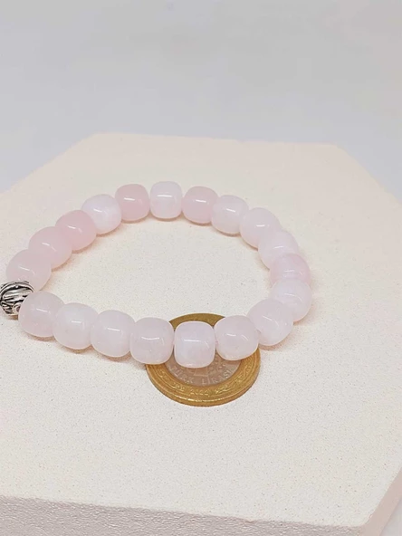 Pembe Kuvars Taşı Tasarım Bileklik 9*10mm (51568) - Resim 3
