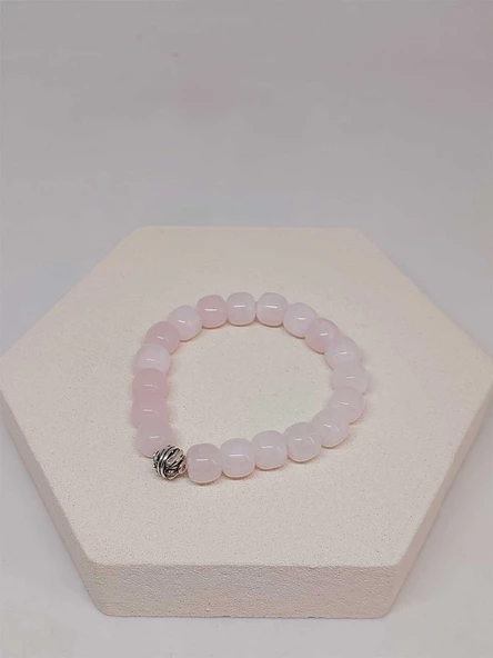 Pembe Kuvars Taşı Tasarım Bileklik 9*10mm (51568) - Resim 4