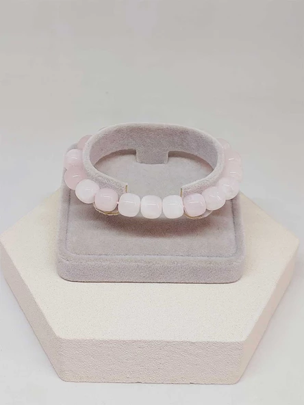 Pembe Kuvars Taşı Tasarım Bileklik 9*10mm (51568) - Resim 2