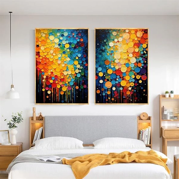 Renk Damlaları İkili Set 3D Yoğun Yağlı Boya Tablo ürün görseli 1