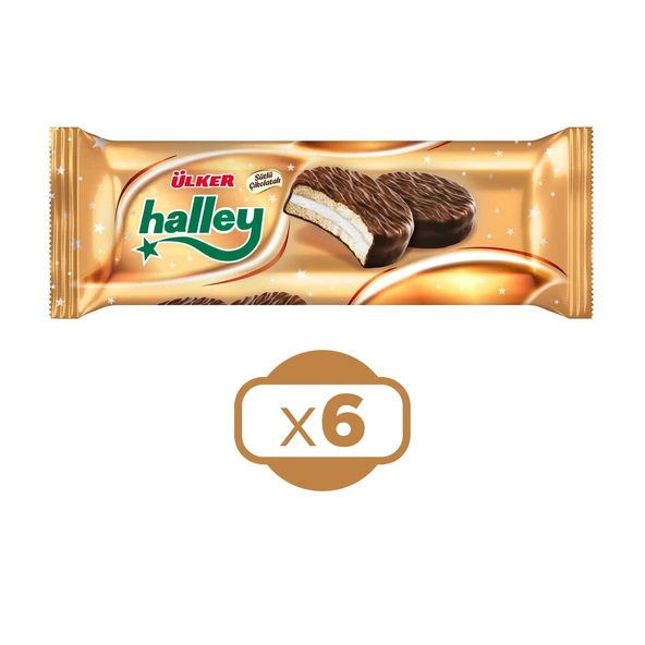 Ülker Halley Çikolata Kaplamalı Sandviç Bisküvi 8'Li 240 G x 6 Adet ürün görseli 1
