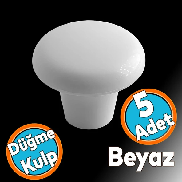Mobilya Düğme Sert Plastik Kulp Beyaz Dolap Mutfak Dolabı Çekmece Kapak Kulpu Kulbu 5 ADET ürün görseli 1
