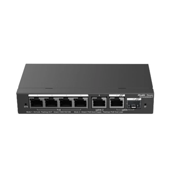 RUIJIE 4port RG-ES206GS-P GIGABIT 1-Uplınk 1-SFP 54W FULL POE Cloud Yonetılebılır Desktop Swıtch ürün görseli 1
