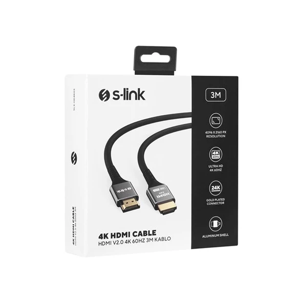 S-LINK SLX-HD4K03 3 Mt Metal v2.0 4K (4096*2160) 60Hz HDMI Kablo ürün görseli 1