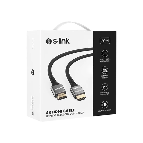 S-LINK SLX-HD4K20 20 Mt Metal v2.0 4K (4096*2160) 60Hz HDMI Kablo ürün görseli 1