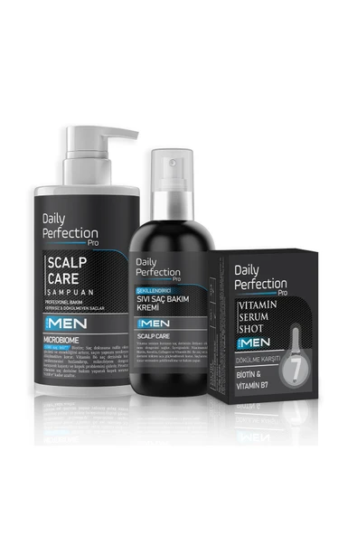 DAILY PERFECTION PRO Scalp Care Saç Bakım Seti Erkeklere Özel (Şampuan-Şekillendirici Sıvı Saç Bakım Kremi-Vitamin Shot) ürün görseli 1