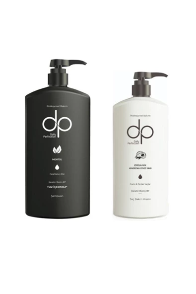 DP,Tuzsuz Şampuan Mentol Ferahlatıcı Etki 500 Ml + Bakım Kremi Organik Hindistan Cevizi Yağı 500 Ml ürün görseli 1