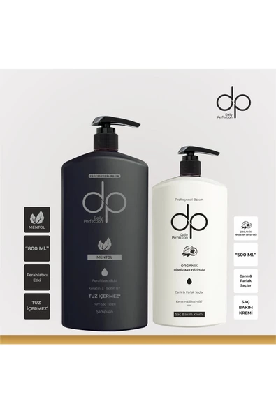 DP DAİLY PERFECTİON,Şampuan 800 ml Mentol Ferahlatıcı Etki + Saç Bakım Kremi 500 ml ürün görseli 1