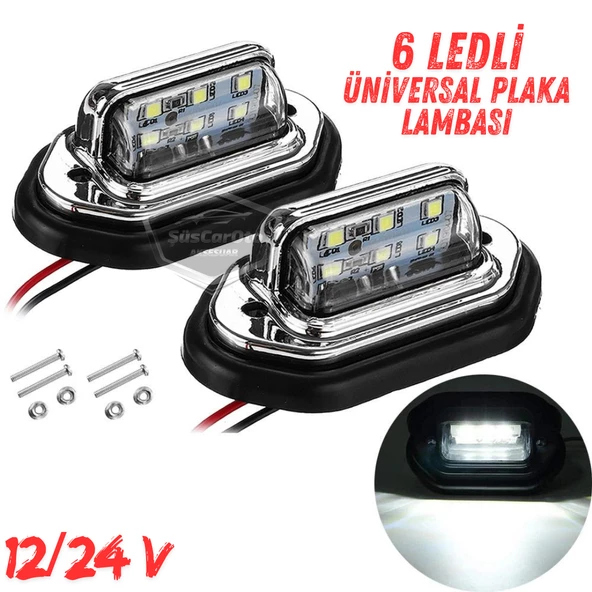Üniversal Plaka Lambası 6 Led Güçlü Işık Su Geçirmez Krom Araç Plaka Işığı Ultra Parlak Oto Aydınlatma 12/24V 2 Adet ürün görseli 1