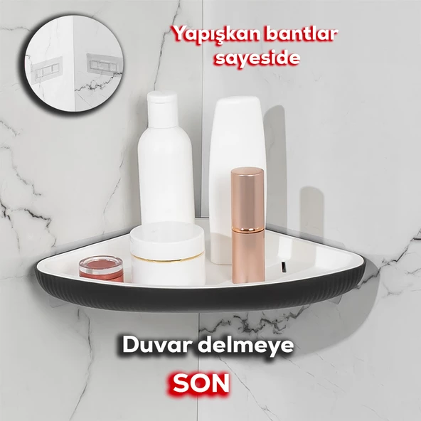 Porsima 0447 İstiridye Banyo Köşe Rafı - Paslanmaz Yapışkanlı Duş Rafı Banyo Düzenleyici Organizer - Siyah ürün görseli 1