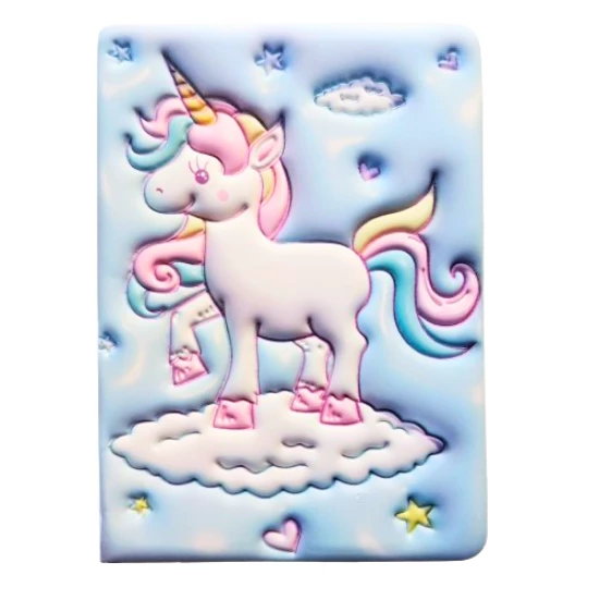 Puffy Cute Unicorn Not Defteri 13 x 18 cm 96 Ypr. çizgili açık mavi ürün görseli 1