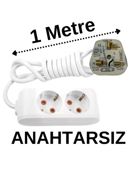 İngiliz Erkek Türk Dişi Universal Priz Dönüştürücüsü Uzatmalı 2 Li 1 Metre ürün görseli 1